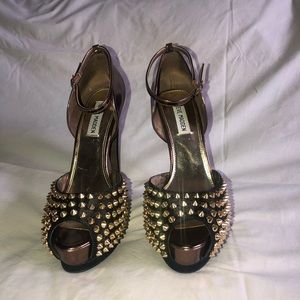 Studded ankle strap heel